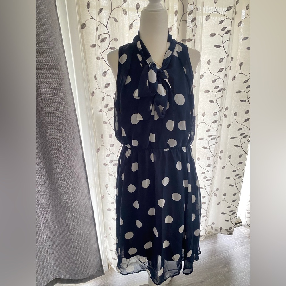 Blue with White Polka Dot Sleeveless Midi Women’s Dress Size 10 - Picture 6 of 7